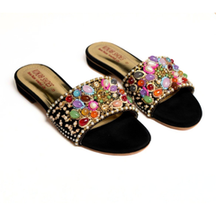 Black Jeweled Slides