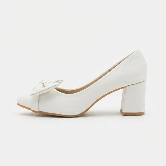 White Block Heel Pumps
