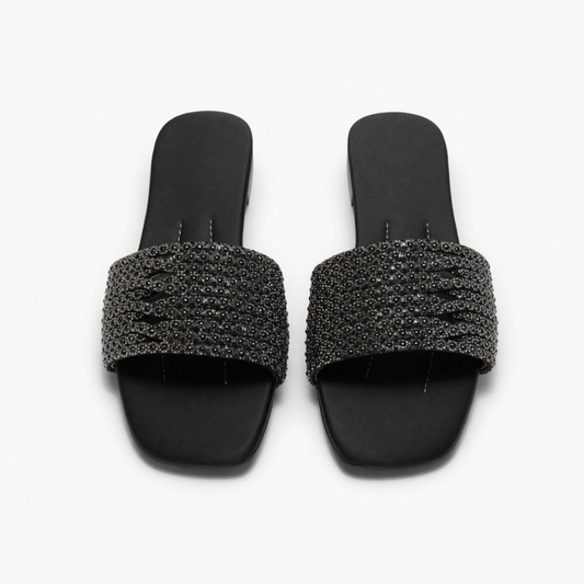 Black Embellished Slides