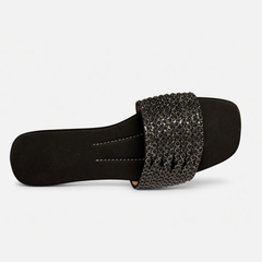 Black Embellished Slides