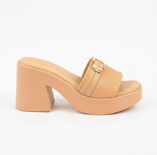 Cream Chic Buckled Block Heel Slides