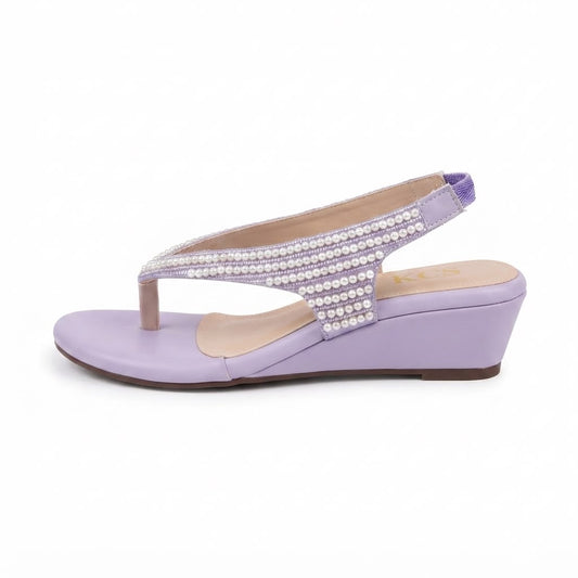 Pearl-Embellished Wedge T-Strap