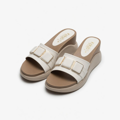 Chunky White Buckle Slippers
