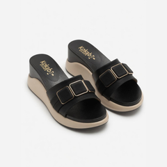 Chunky Black Buckle Slippers