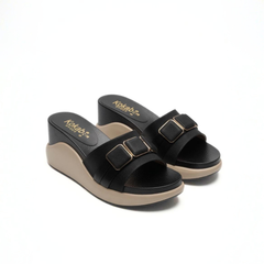 Chunky Black Buckle Slippers