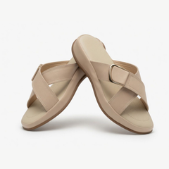 Beige Crisscross Wedge Slides