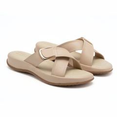 Beige Crisscross Wedge Slides