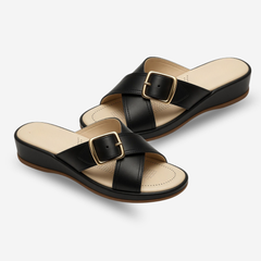 Black Crisscross Wedge Slides