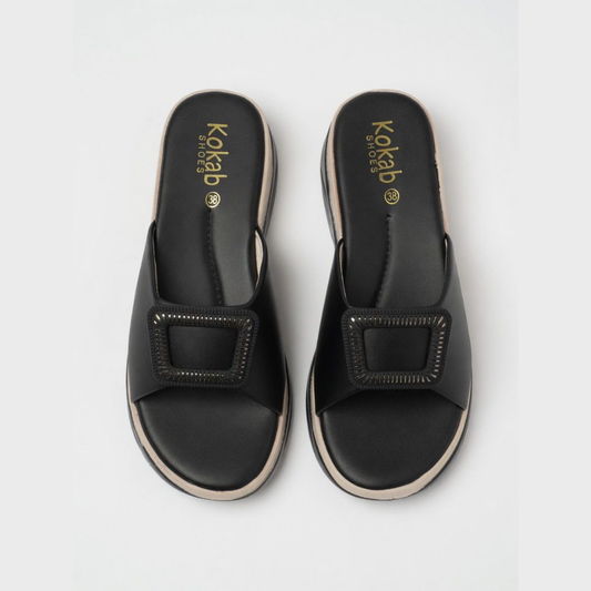 Black Buckle Slippers
