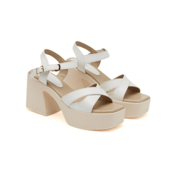 White Crisscross Platform Heels
