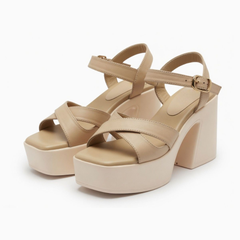 Beige Crisscross Platform Heels