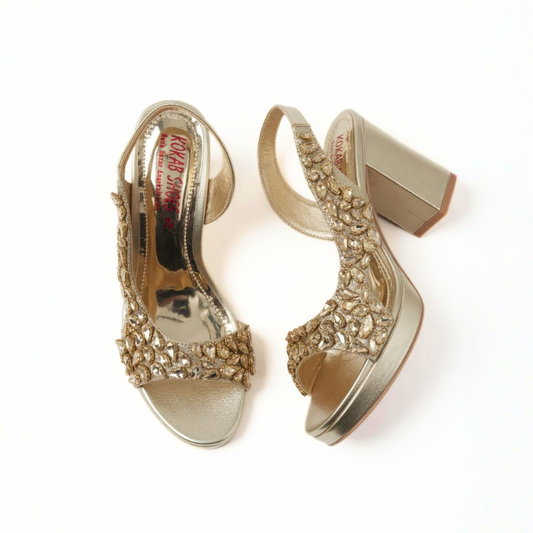 Golden Embellished Platform Heels