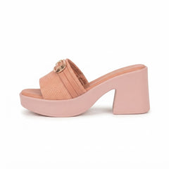 Peach Chic Buckled Block Heel Slides