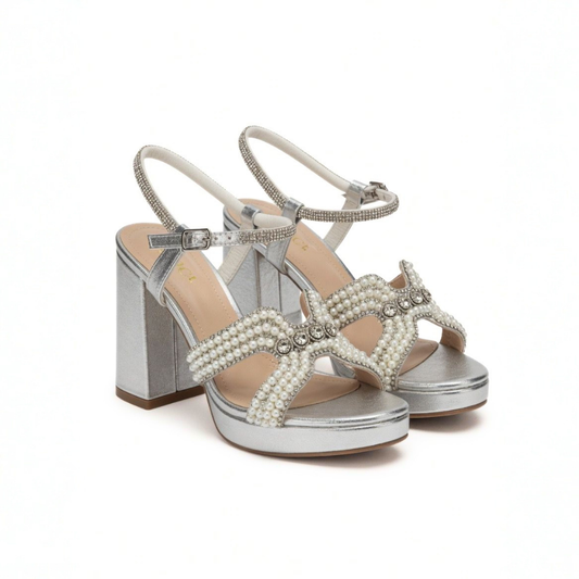 Silver Pearl Block Heels