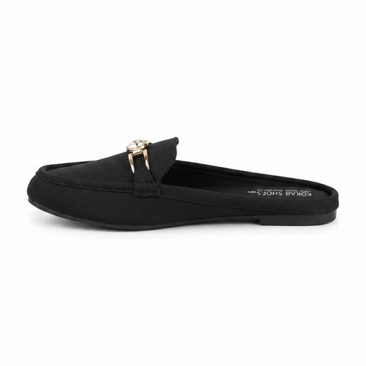 Black Open-back Flat Loafers