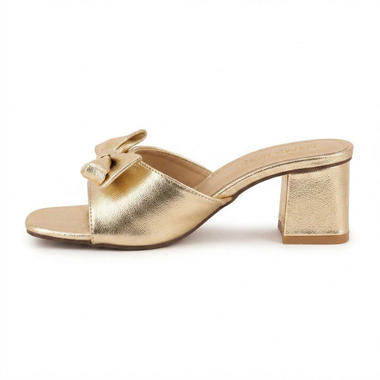 Goldish Bow Block Heel