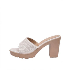 Cream Beaded Platform Heels