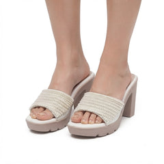 Cream Beaded Platform Heels