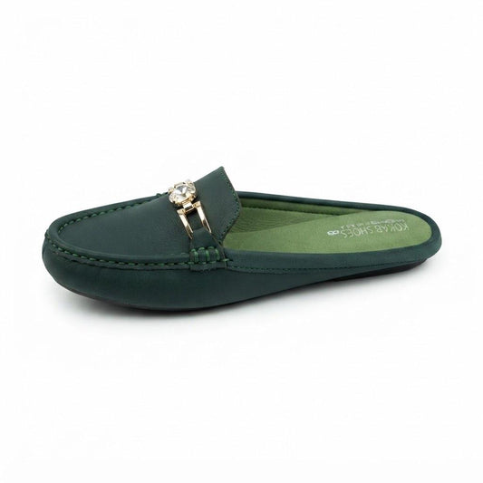 Green Open-back Flat Loafers