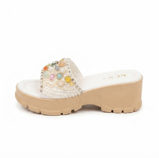 Pearl Embellished KCS Wedge Slides
