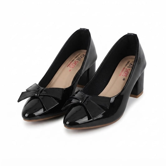 Black Bow Block Heel Pumps