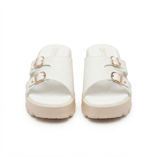 White Dual Buckle Wedge Slide