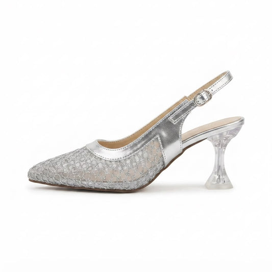 Silver mesh heels