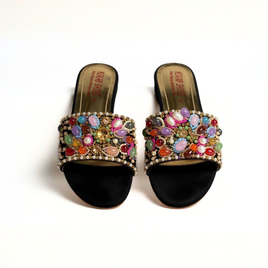 Black Jeweled Slides