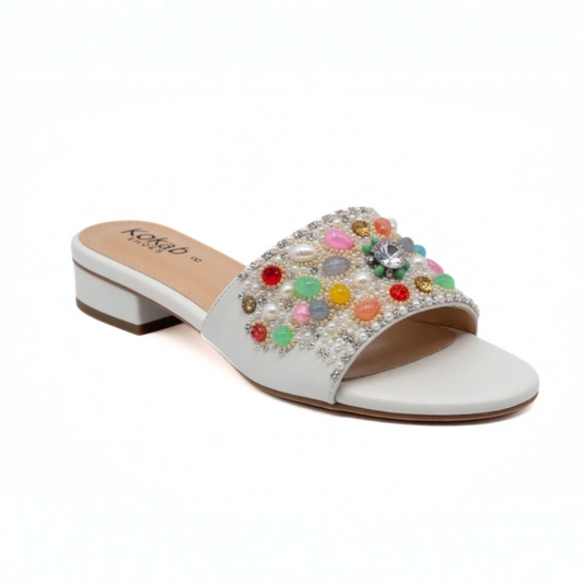 White Jeweled Slides