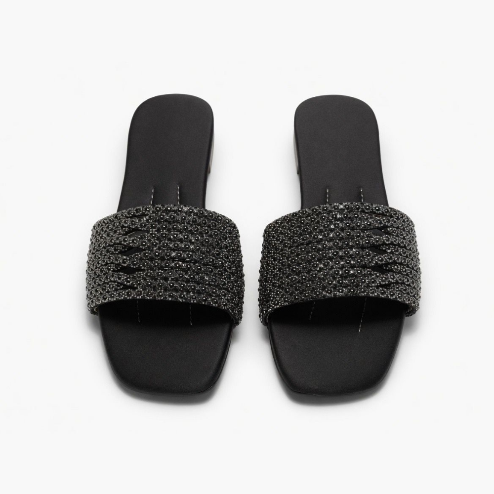 Black Embellished Slides