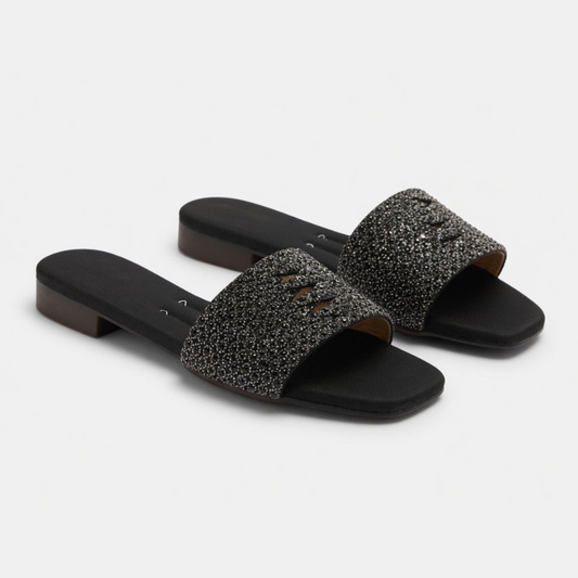 Black Embellished Slides