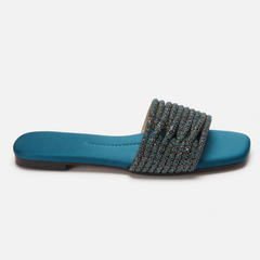 Teal Embellished Slides