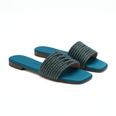 Teal Embellished Slides