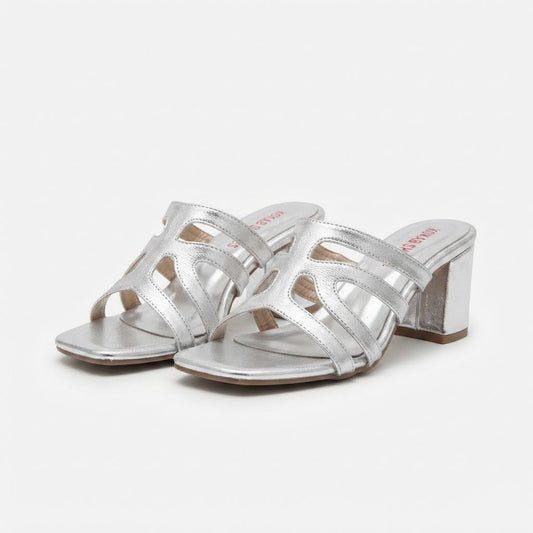 Silver Cutout Block Heel