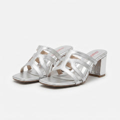 Silver Cutout Block Heel