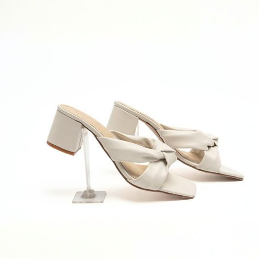 White Knot Square Heels