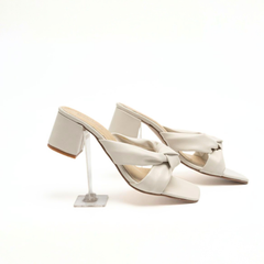 White Knot Square Heels