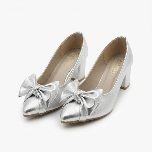 Silver Block Heel Pumps