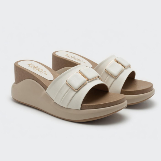 Chunky White Buckle Slippers