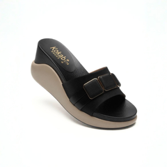 Chunky Black Buckle Slippers