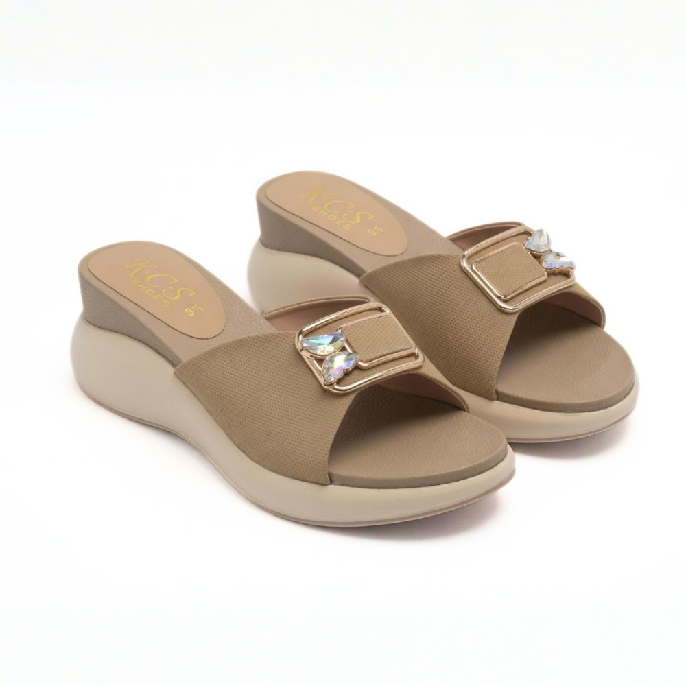 Brown Wedge Buckle Slides