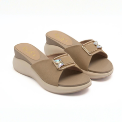 Brown Wedge Buckle Slides