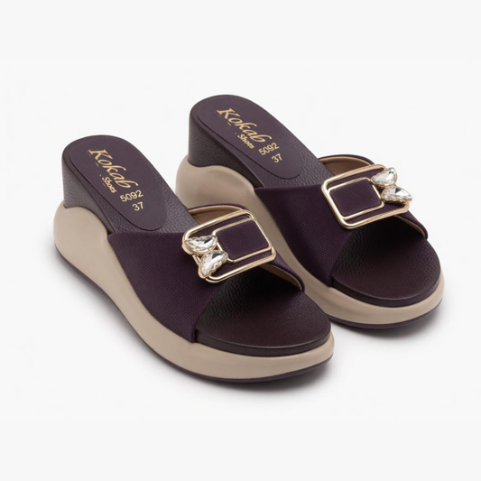 Plum Wedge Buckle Slides