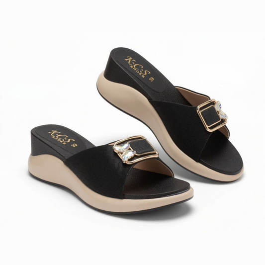 Black Wedge Buckle Slides