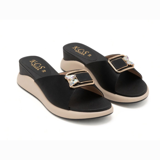 Black Wedge Buckle Slides