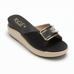 Black Wedge Buckle Slides