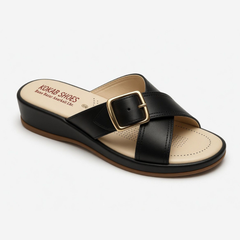 Black Crisscross Wedge Slides