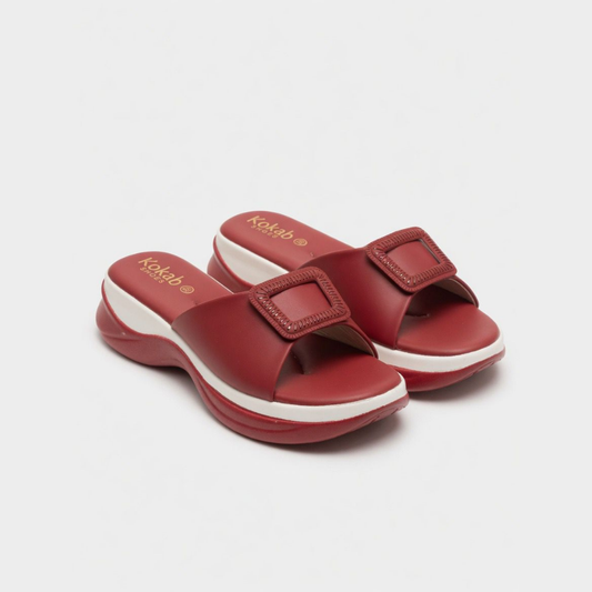 Maroon Buckle Slippers