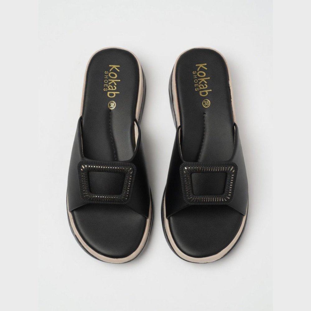 Black Buckle Slippers