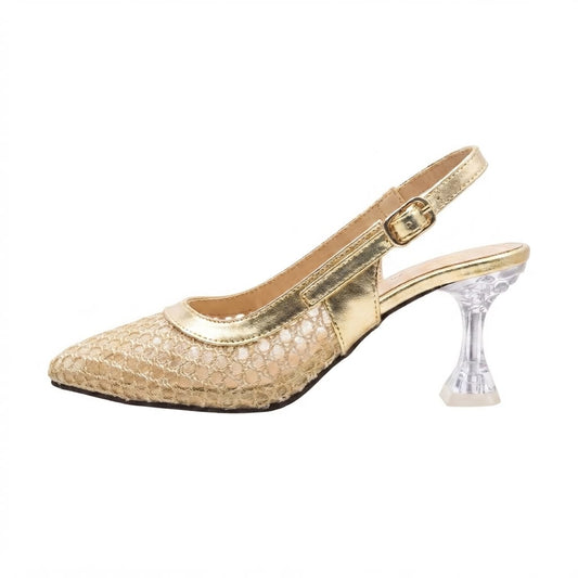 Golden mesh heels